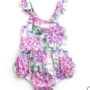 Little Bum Bums Hydrangea Bubble Romper with ruffles